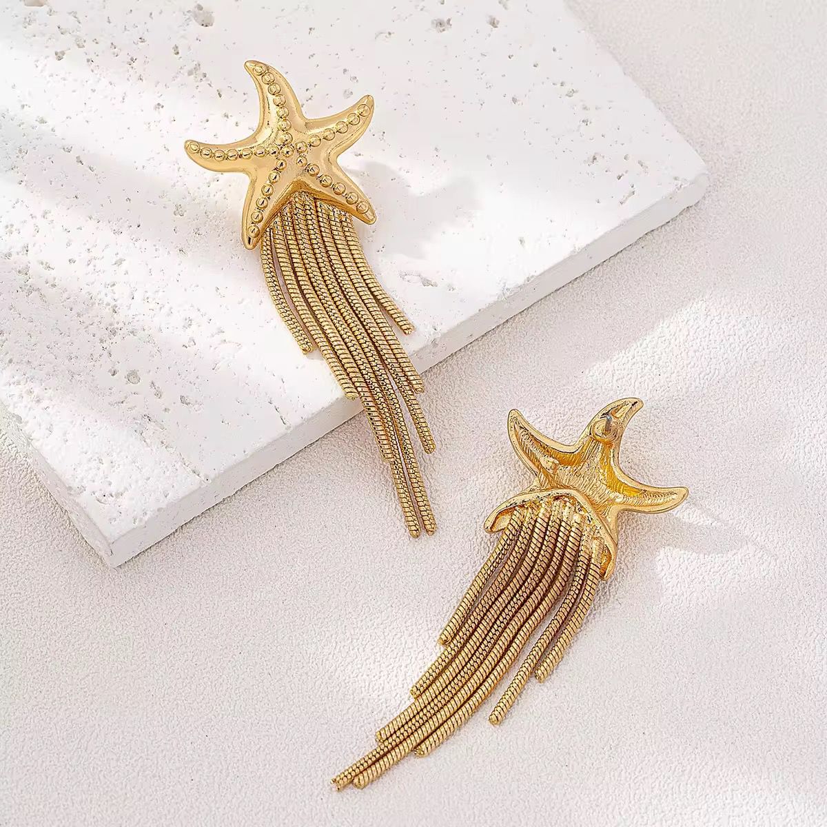 Gold Star Fish Tassel Earrings