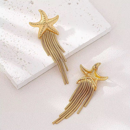 Gold Star Fish Tassel Earrings