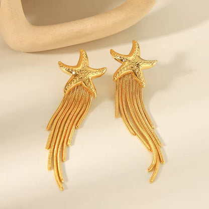 Gold Star Fish Tassel Earrings