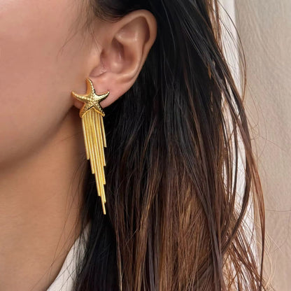 Gold Star Fish Tassel Earrings