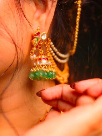 Kili Kundala - Original Jadau Kundan Parrot Jhumka