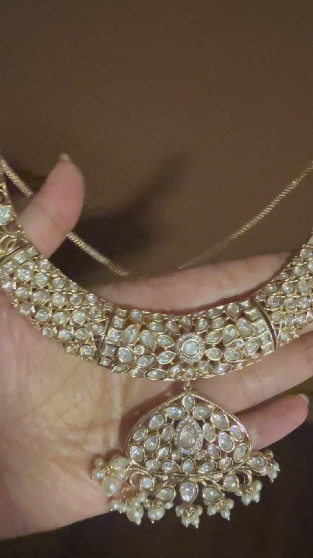 Devika – Real Moissanite Polki Hasli Necklace Set with Floral Pendant