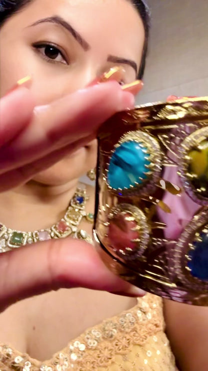 Pre Booking Order - Navranvika Statement Cuff - Original Cabochon stones cuff. Will get Dispatched in 10-15 days.