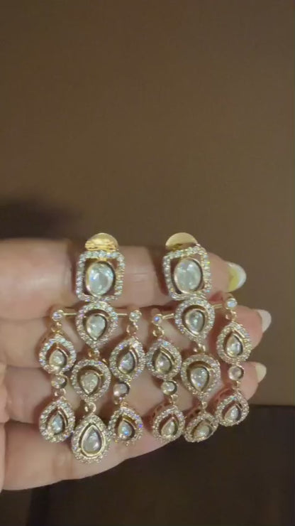 Varnika – Original Moissanite Polki Chandelier Earrings