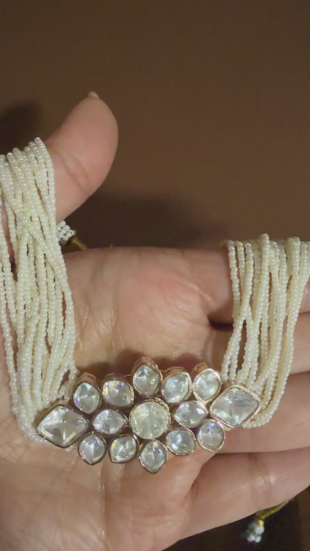 Naira –Real Moissanite Polki Pearl-Strand Choker Necklace Set