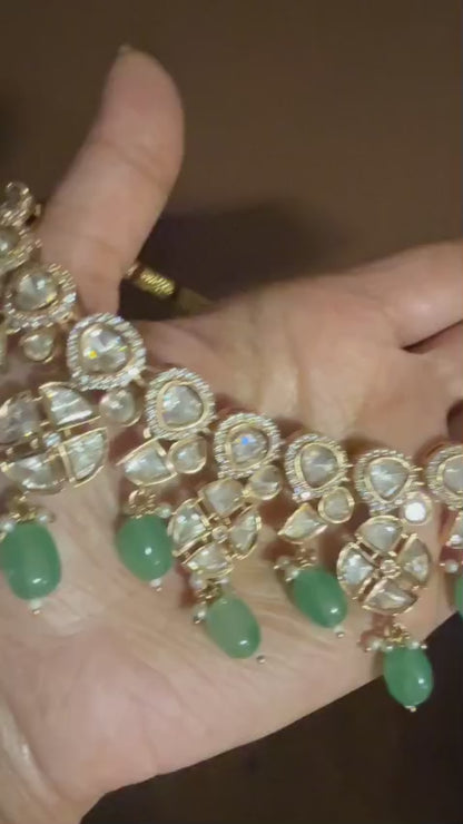 Vanya – Moissanite Emerald Bead Drop Necklace Set